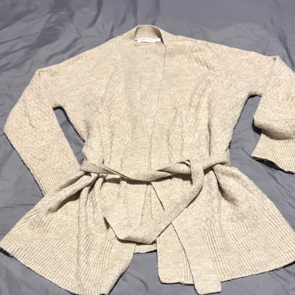 Reitmans Sweaters - Reitmans Light Beige Belted Open-Front Cardigan